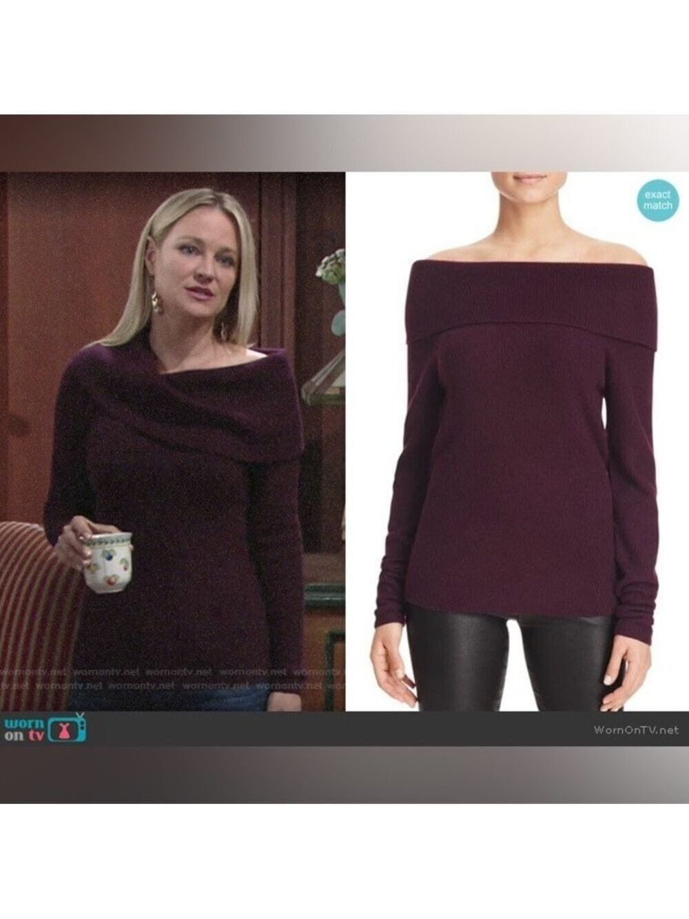 Bloomingdale's Off-Shoulder Cashmere Sweater in Deep Plum